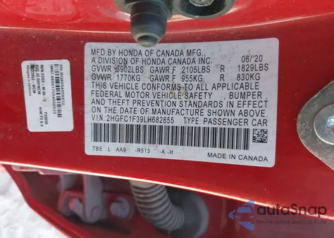 2020 Honda Civic Ex from USA, damaged, VIN 2HGFC1F39LH682855